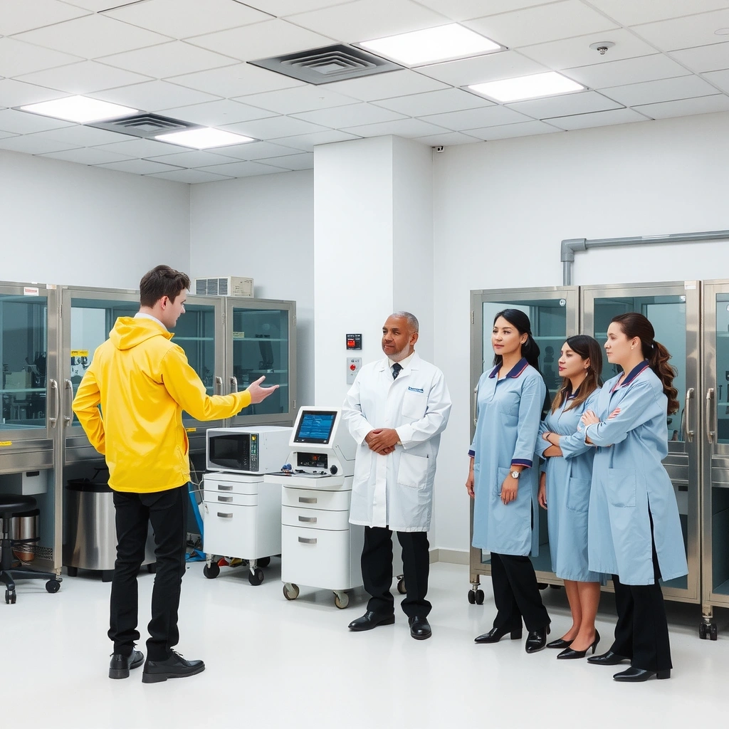 Professional training session for manufacturing staff in clean room environment